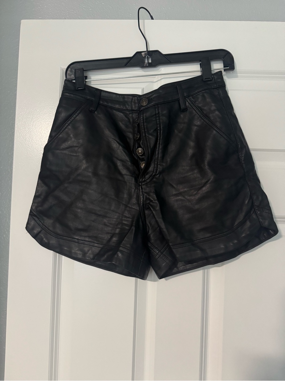 Free People Black Faux Leather High-Rise Button Shorts